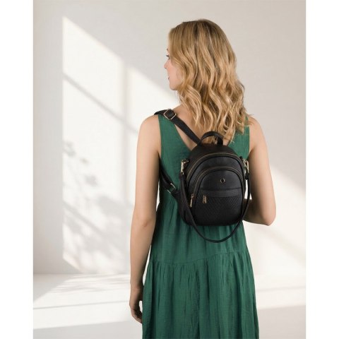 Czarny plecak damski mały ze skóry ekologicznej elegancki uchwyt na ramię torebka 2w1 - Peterson