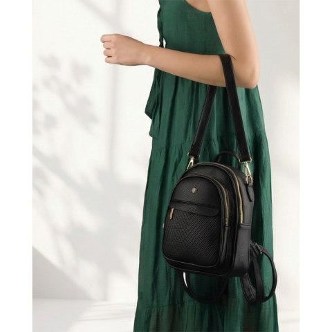 Czarny plecak damski mały ze skóry ekologicznej elegancki uchwyt na ramię torebka 2w1 - Peterson