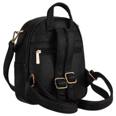 Czarny plecak damski mały ze skóry ekologicznej elegancki uchwyt na ramię torebka 2w1 - Peterson