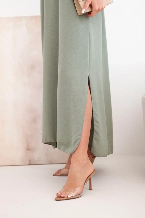 Sukienka długa letnia na ramiączkach jasny khaki, oversize