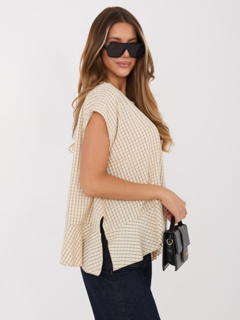 bluzka damska w kratę beżowa przewiewna lato