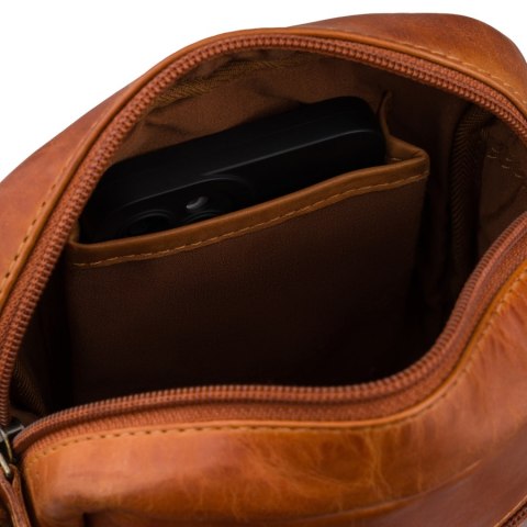 Brązowa mała listonoszka męska ze skóry naturalnej saszetka miejska na ramię - Peterson