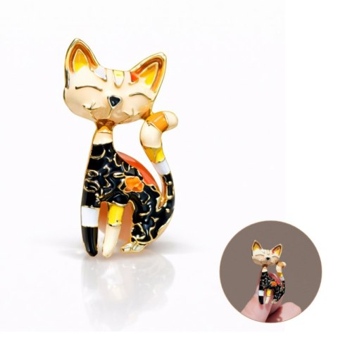 Broszka ozdobna - kolorowy emaliowany KOT BZ232