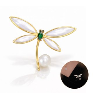 Broszka ozdobna - kryształowa WAŻKA z perłą BZ233