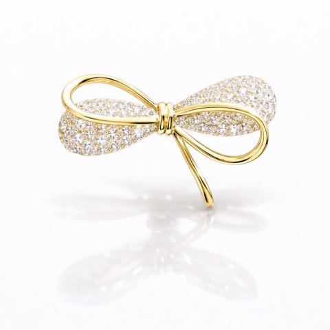 Broszka ozdobna - złota KOKARDA, cyrkonie BZ234