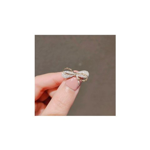 Broszka ozdobna - złota KOKARDA, cyrkonie BZ234