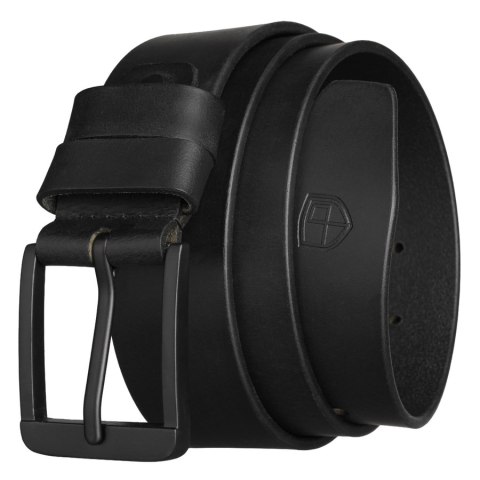 Czarny pasek męski z klasyczną, czarną klamrą wykonany ze skóry naturalnej - Peterson