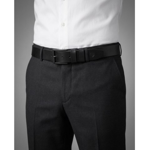 Czarny pasek męski z klasyczną, czarną klamrą wykonany ze skóry naturalnej - Peterson