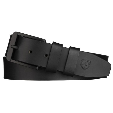 Czarny pasek męski z klasyczną, czarną klamrą wykonany ze skóry naturalnej - Peterson