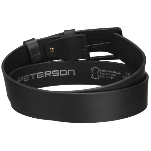 Czarny pasek męski z klasyczną, czarną klamrą wykonany ze skóry naturalnej - Peterson