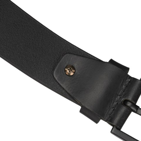 Czarny pasek męski z klasyczną, czarną klamrą wykonany ze skóry naturalnej - Peterson