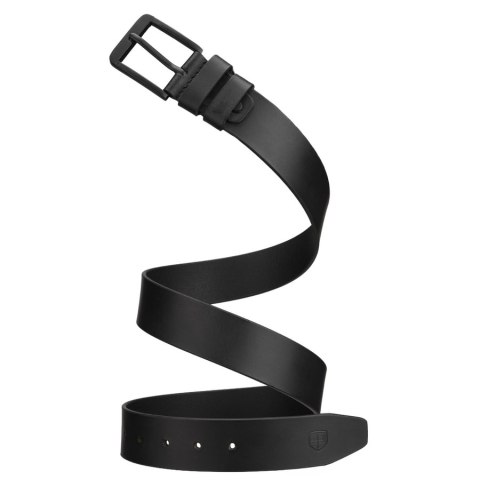 Czarny pasek męski z klasyczną, czarną klamrą wykonany ze skóry naturalnej - Peterson