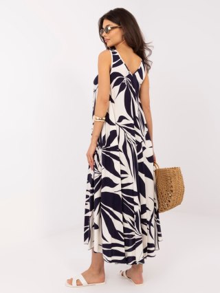 Granatowa sukienka maxi damska z wiskozy w print dekolt V – Italy Moda