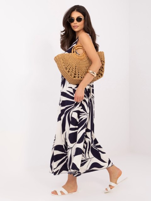 granatowa sukienka maxi damska elegancka casual look