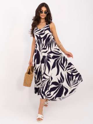 Granatowa sukienka maxi damska z wiskozy w print dekolt V – Italy Moda