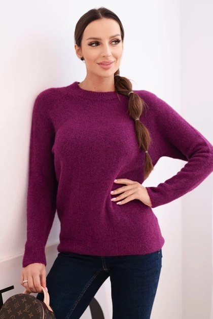 Sweter damski z baby alpaki z długim rękawem ciemny fioletowy