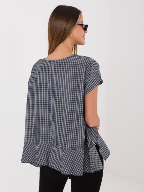 bluzka damska oversize granatowa w kratę krótki rękaw