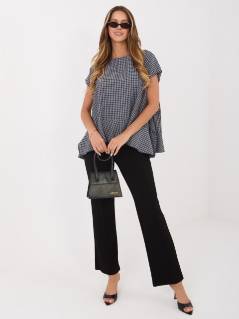 letnia bluzka damska w kratkę granatowa styl miejski