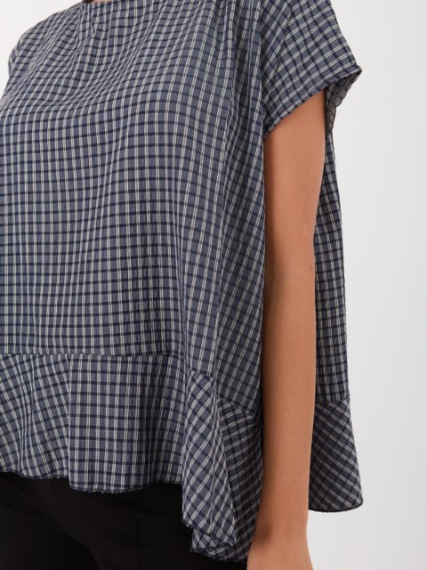 bluzka damska granatowa kratka luźny fason casual