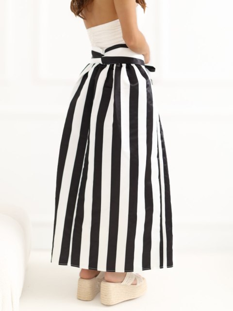 spódnica damska ecru czarna paski wiązana w talii