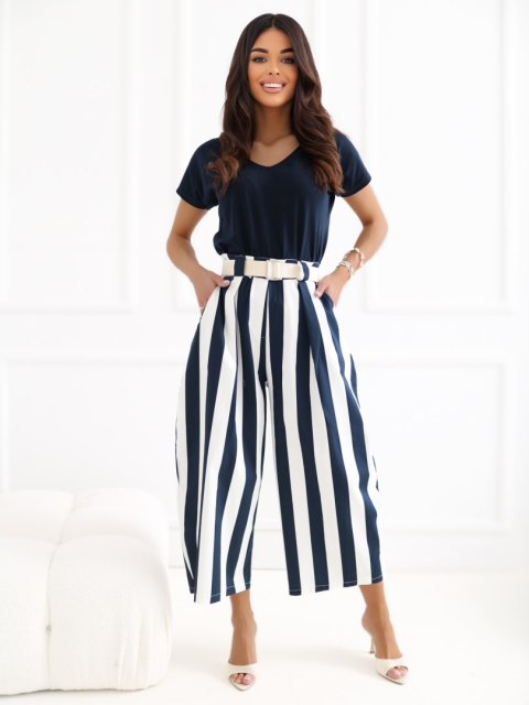 kuloty damskie szerokie nogawki paski styl casual