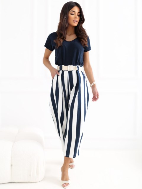 spodnie damskie w paski szerokie nogawki lato outfit