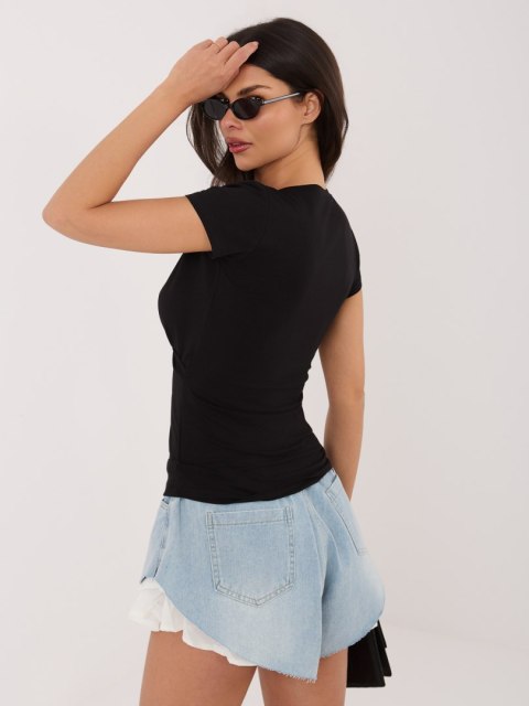 T-shirt koszulka basic z dekoltem czarny S