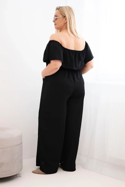 Kombinezon damski Plus Size z falbaną i krótkim rękawem czarny