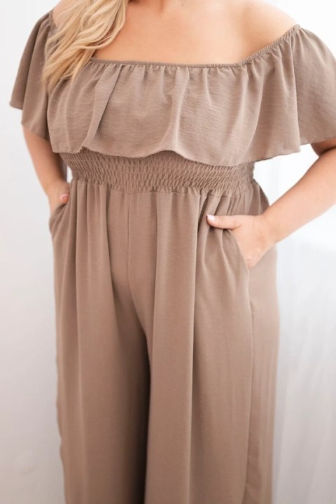 Kombinezon damski Plus Size z falbaną i krótkim rękawem fango