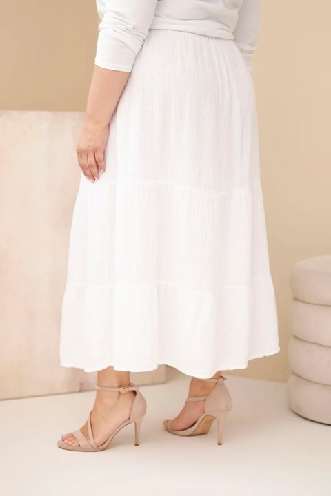 Spódnica damska Plus Size bawełniana muślinowa z falbaną i gumką biała