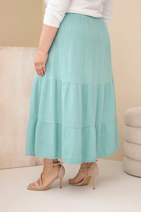 Spódnica damska Plus Size bawełniana muślinowa z falbaną i gumką ciemno miętowa