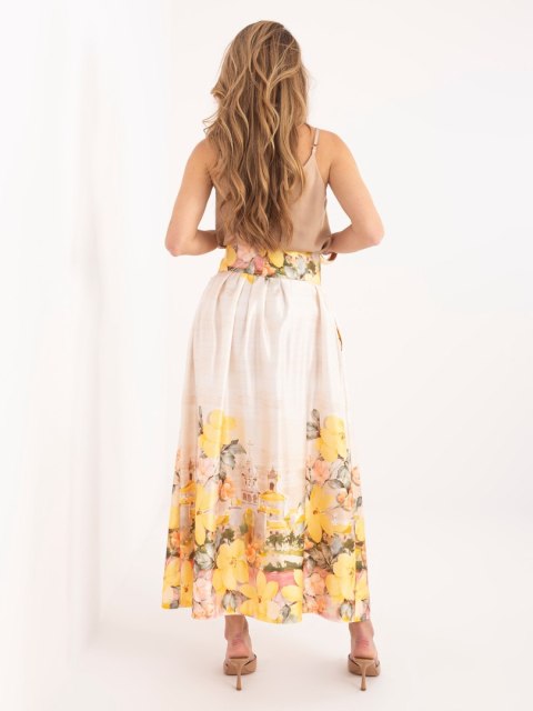 elegancka spódnica damska midi żółta w kwiaty styl casual letni