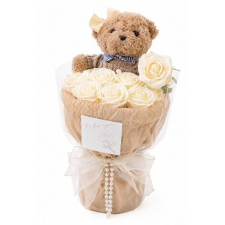 Flower box, bukiet zapachowych kwiatów mydlanych z MISIEM, LED 8szt. BUK31B