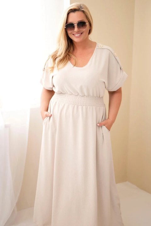 Sukienka damska Plus Size beżowa z kieszeniami