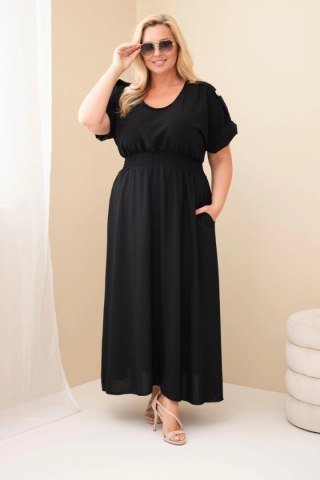 Czarna Sukienka Maxi Plus Size z Marszczoną Talią