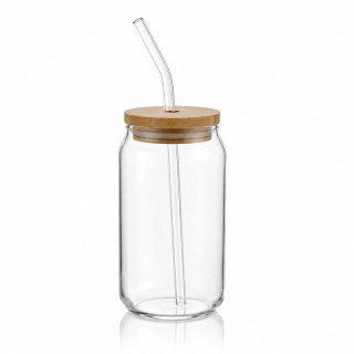 Szklanka 350ml z rurka i drewnianą przykrywka 1szt. do kawy, drinków, SZK210