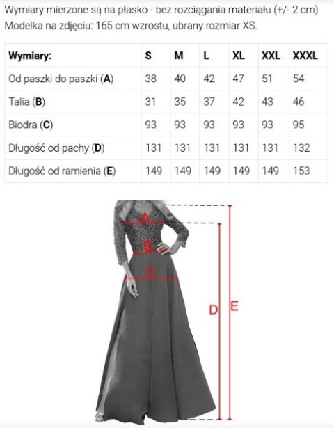 309-12 AMBER elegancka długa koronkowa suknia z dekoltem - kolor CHABROWY - M