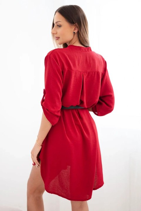 Elegancka sukienka bordowa z podwijanymi rękawami