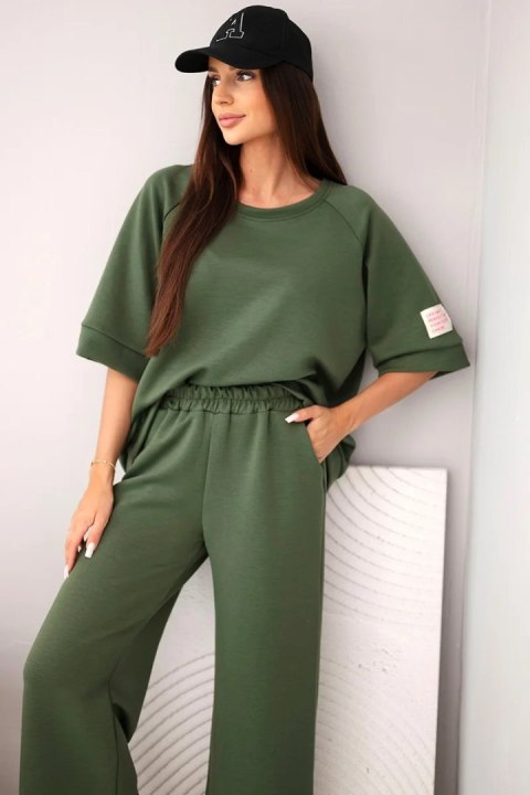Wiskozowy komplet damski khaki bluza i spodnie