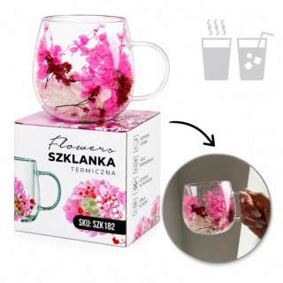 Szklanka termiczna z kwiatami w środku, gipsówka hortensje róż 300 ml 1szt SZK182