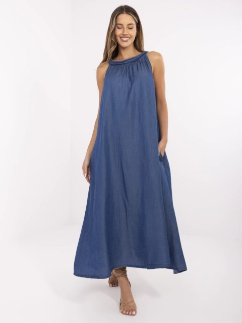Ciemnoniebieska sukienka maxi z lyocellu oversize