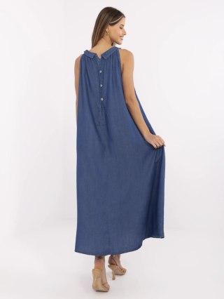 Ciemnoniebieska Sukienka Maxi z Lyocellu Oversize Italy Moda