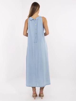 Niebieska Sukienka Maxi Oversize z Lyocellu Italy Moda