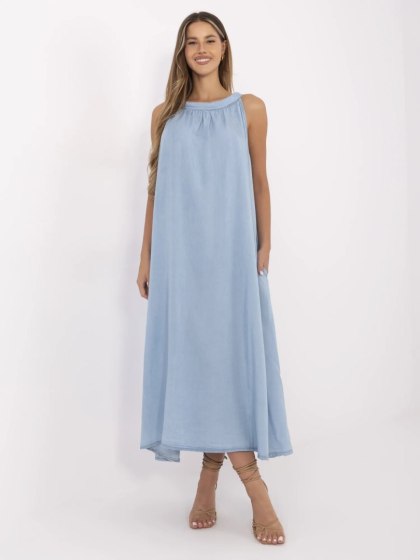 Niebieska Sukienka Maxi Oversize z Lyocellu Italy Moda