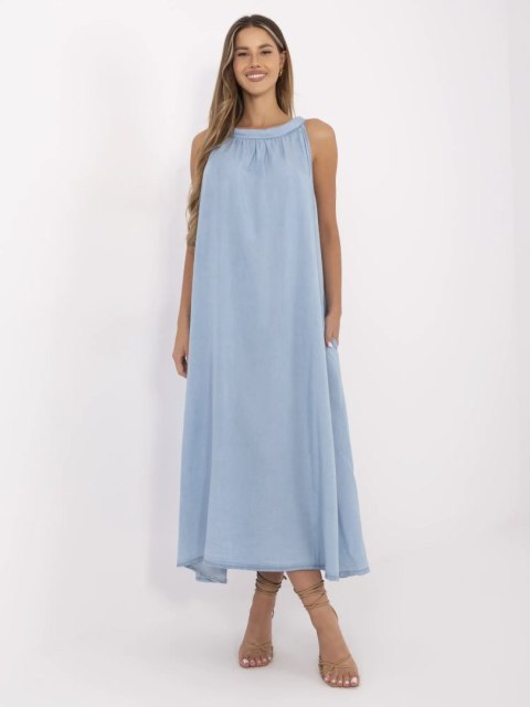 Niebieska sukienka maxi oversize z lyocellu