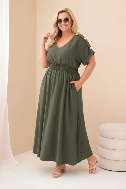 Sukienka maxi Plus Size khaki z marszczoną talią