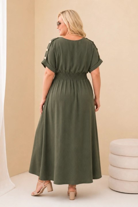 Khaki sukienka damska Plus Size z kieszeniami