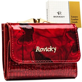 Mały, czerwony portfel damski ze skóry naturalnej z systemem RFID - Rovicky