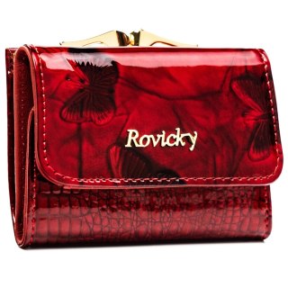 Mały, czerwony portfel damski ze skóry naturalnej z systemem RFID - Rovicky