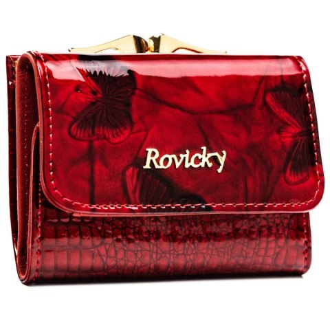 Mały, czerwony portfel damski ze skóry naturalnej z systemem RFID - Rovicky